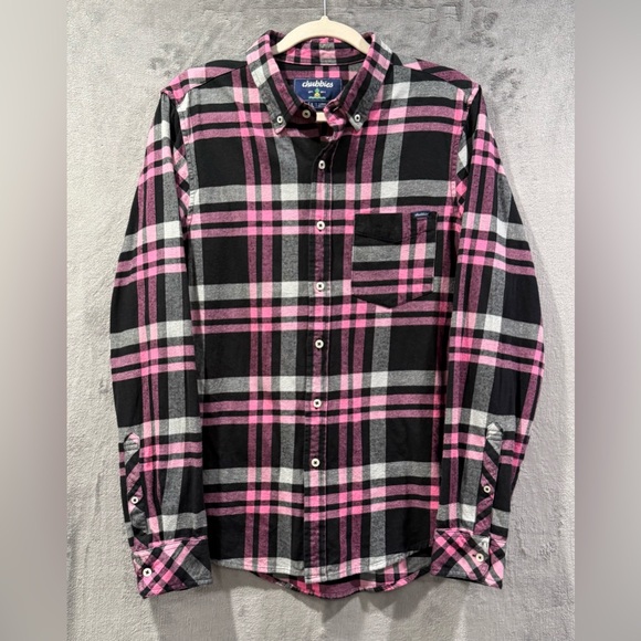 chubbies Other - Chubbies Shirt Men's Large Pink Black Plaid Regular Fit Flannel Button Up